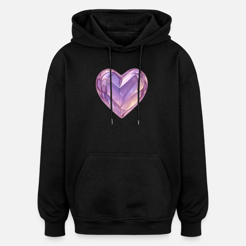 Coeur en verre 3D violet - Sweat à capuche oversize unisexe - noir