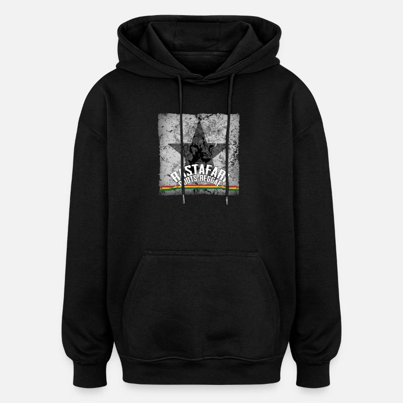 Racines rastafari Reggae Star Graphismes - Sweat à capuche oversize unisexe - noir