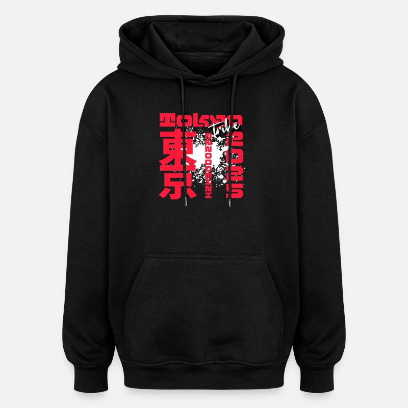 Graffiti Kanji Rouge - Sweat à capuche oversize unisexe - noir
