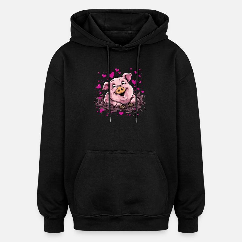 Coeur cochon dans la boue rose - Sweat à capuche oversize unisexe - noir