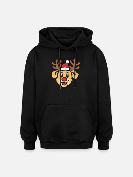 Fröhlicher Weihnachts-Hund mit Geweih - Oversized Unisex Hoodie - Schwarz