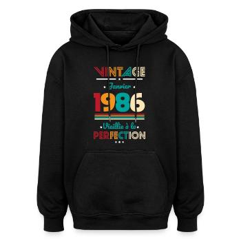 Anniversaire 40 ans - Vintage - Janvier 1986 - Sweat à capuche oversize unisexe - noir - Devant - Noah (186cm)