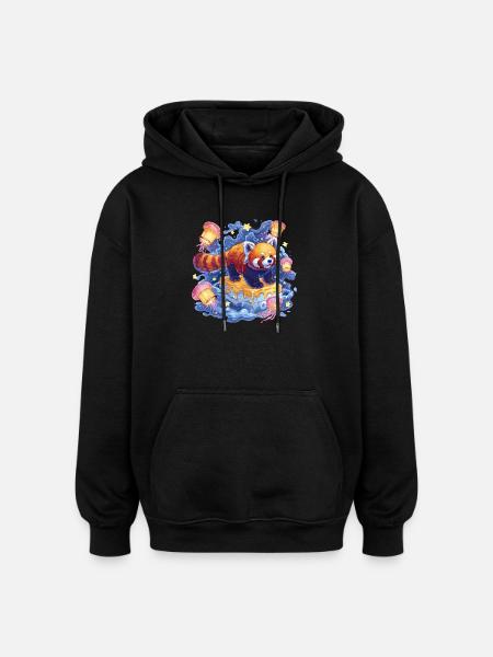 Roter Panda auf Honigkuchen - Oversized Unisex Hoodie - Schwarz