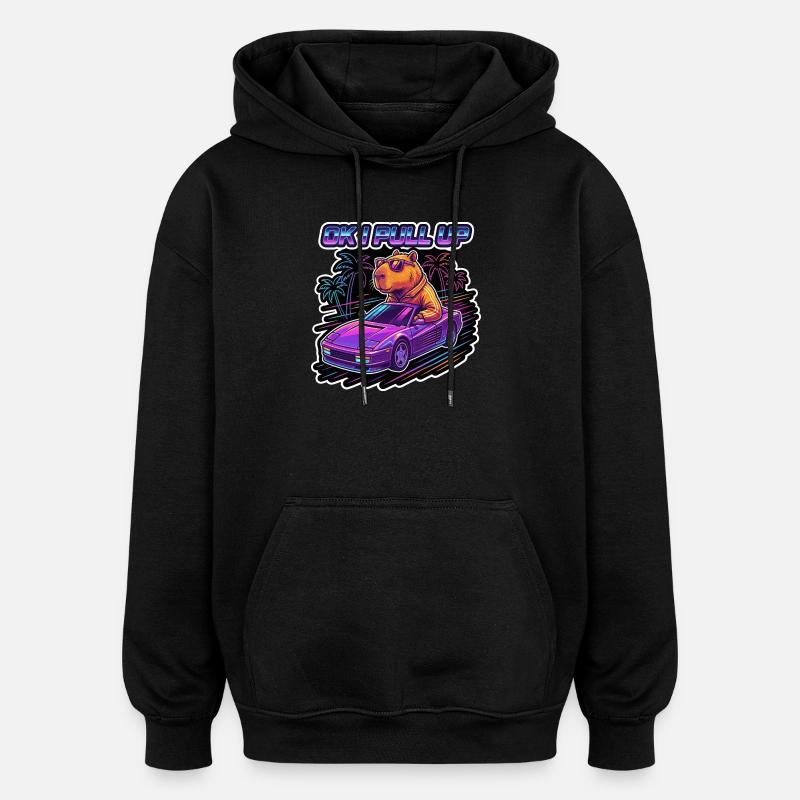 OK, je récupère Capybara Retro - Sweat à capuche oversize unisexe - noir