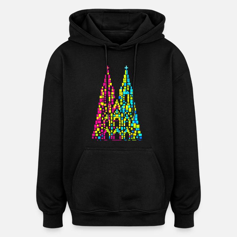 Cathédrale de Cologne, Carnaval, Carnaval, Confettis - Sweat à capuche oversize unisexe - noir