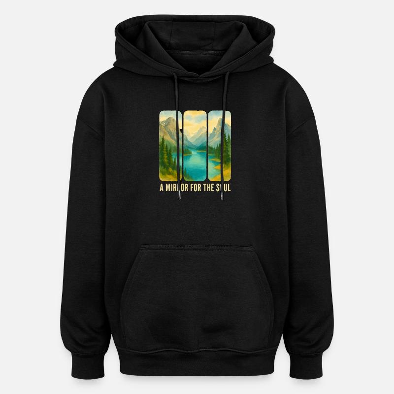 Berglandschafts-Triptychon mit See - Oversized Unisex Hoodie - Schwarz
