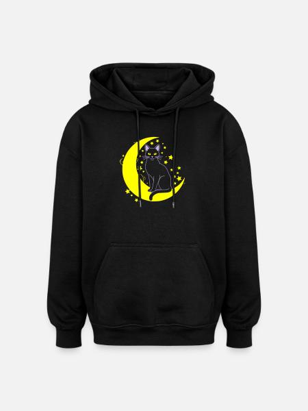 Cat Moon Stars Outline - Oversized Unisex Hoodie - black