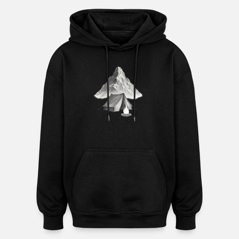 Bergzelt am Feuer - Oversized Unisex Hoodie - Schwarz