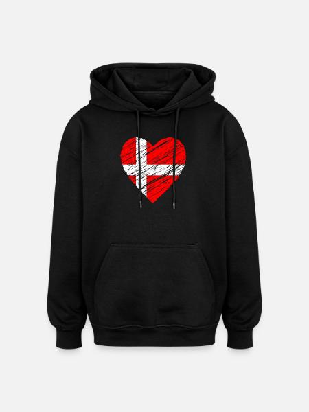 Danish Heart — Denmark Flag Brush - Oversized Unisex Hoodie - black
