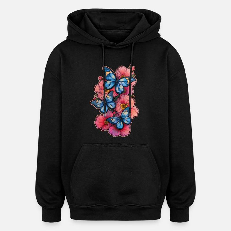 Fleur Papillon - Sweat à capuche oversize unisexe - noir
