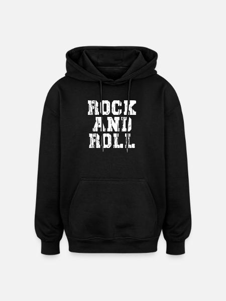Rock'n'Roll Distressed Text Logo - Oversized Unisex Hoodie - Schwarz