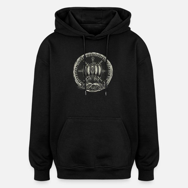 Drakkar viking - Bateau-dragon - Sweat à capuche oversize unisexe - noir