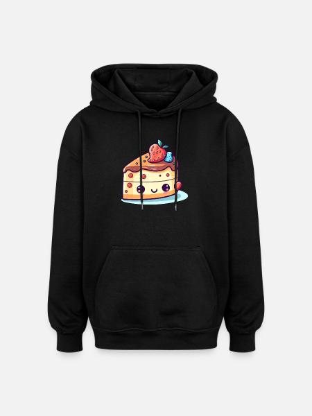 Kawaii cake with fruits - Oversized Unisex Hoodie - black