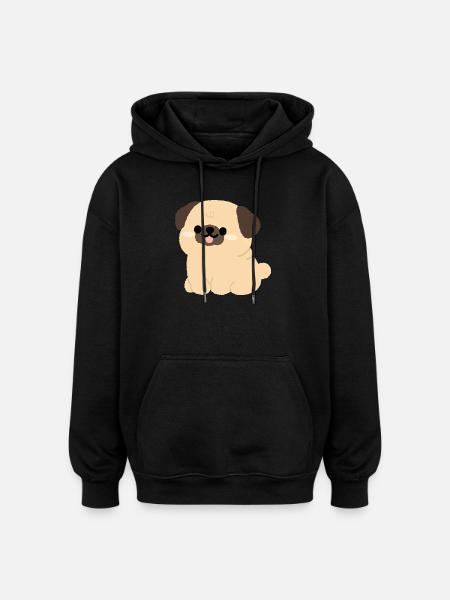 Pug Plushie Charm - Oversized Unisex Hoodie - black