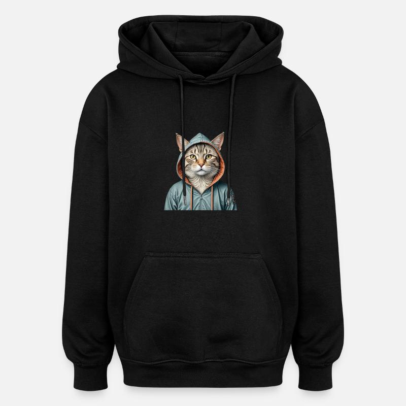 Katze trägt eine Jacke - Oversized Unisex Hoodie - Schwarz