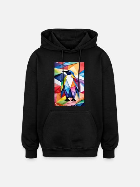 Rainbow Origami Penguin - Oversized Unisex Hoodie - black
