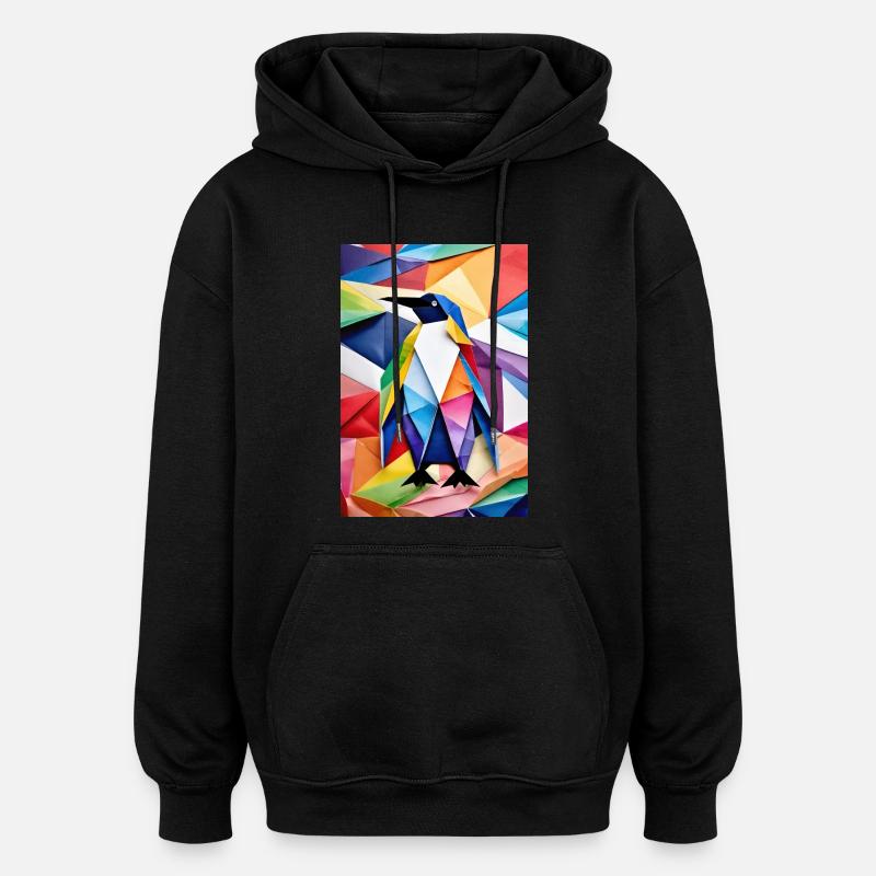 Pingouin Origami arc-en-ciel - Sweat à capuche oversize unisexe - noir