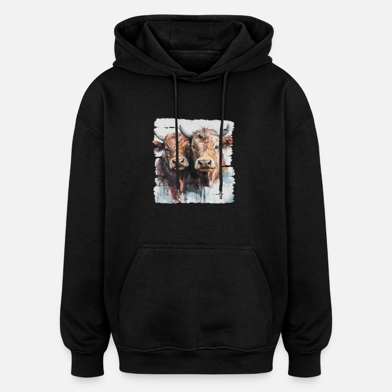 Zwei Jungbullen oder zwei Kühe? - Oversized Unisex Hoodie - Schwarz
