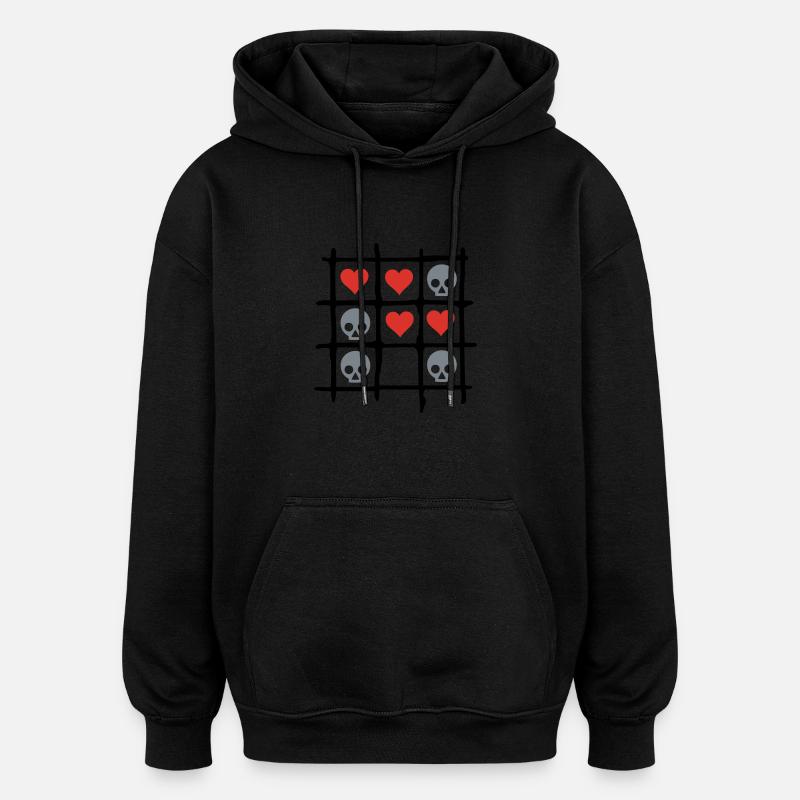Totenkopf Herz Kaestchen - Sweat à capuche oversize unisexe - noir
