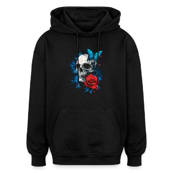 Skull Skull Butterfly Rose Flower - Oversized Unisex Hoodie - black - Front - Noah (186cm)