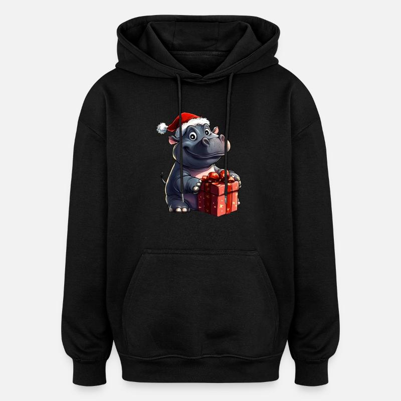 Noël des hippopotames - Sweat à capuche oversize unisexe - noir