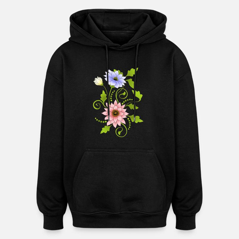 Blumen - Oversized Unisex Hoodie - Schwarz