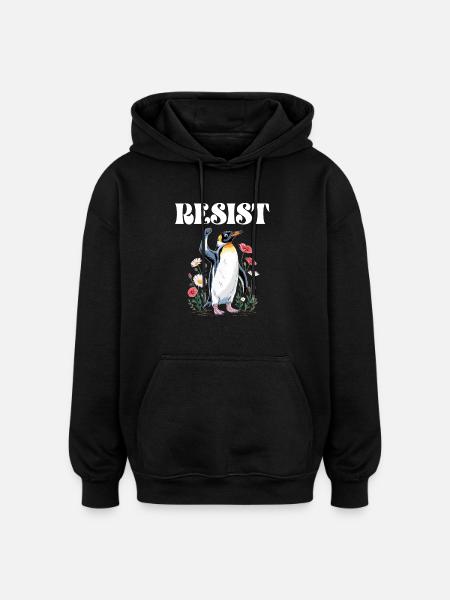 Penguin Protests Resistance Taxes - Oversized Unisex Hoodie - black