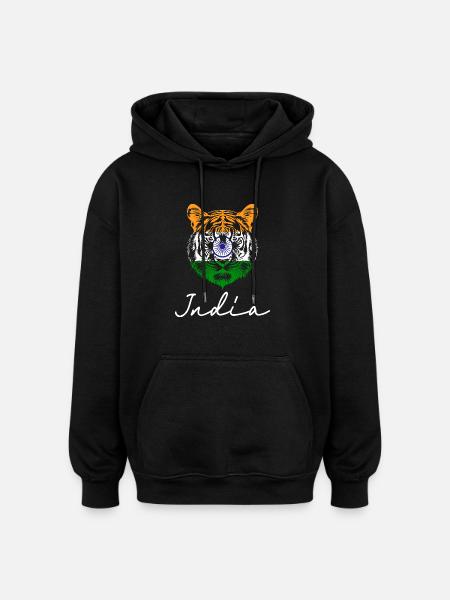 Souvenir Tiger Indian Flag - Oversized Unisex Hoodie - black