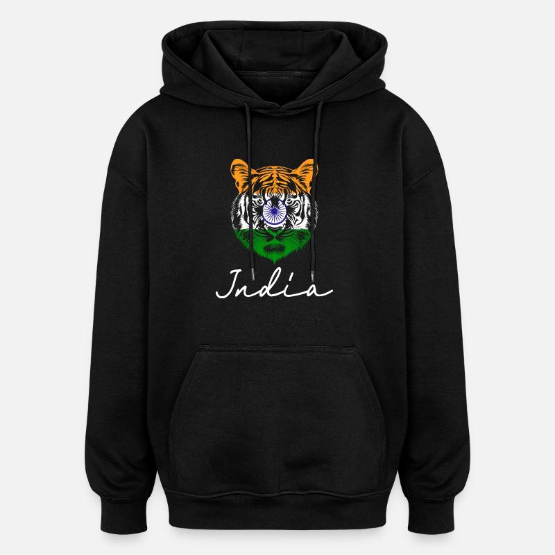 Souvenir Tigre Drapeau Indien - Sweat à capuche oversize unisexe - noir