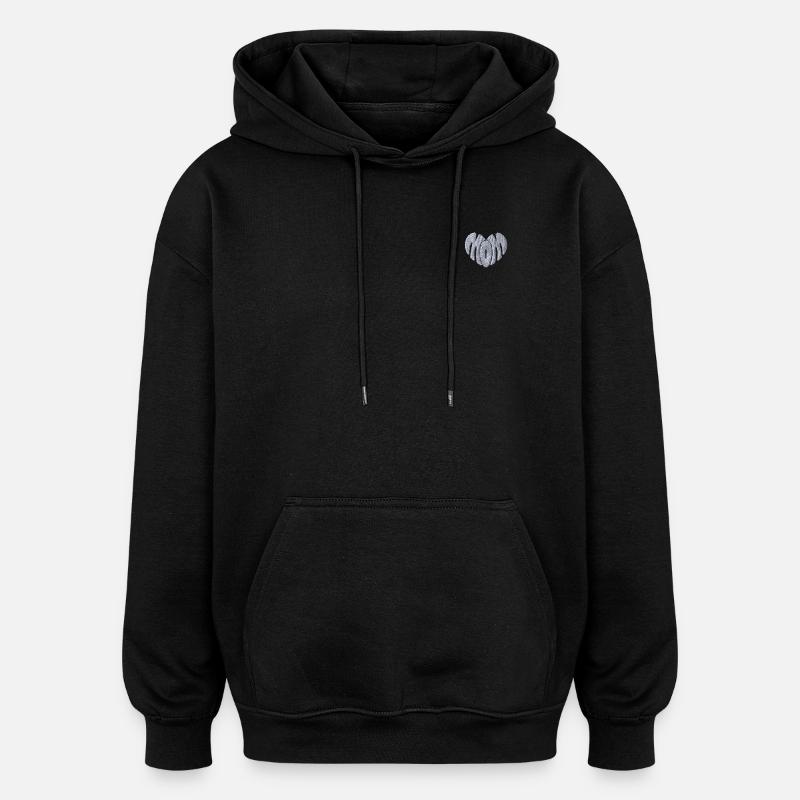 Mamma Hjärta Vit Broderad - Oversized luvtröja unisex - svart