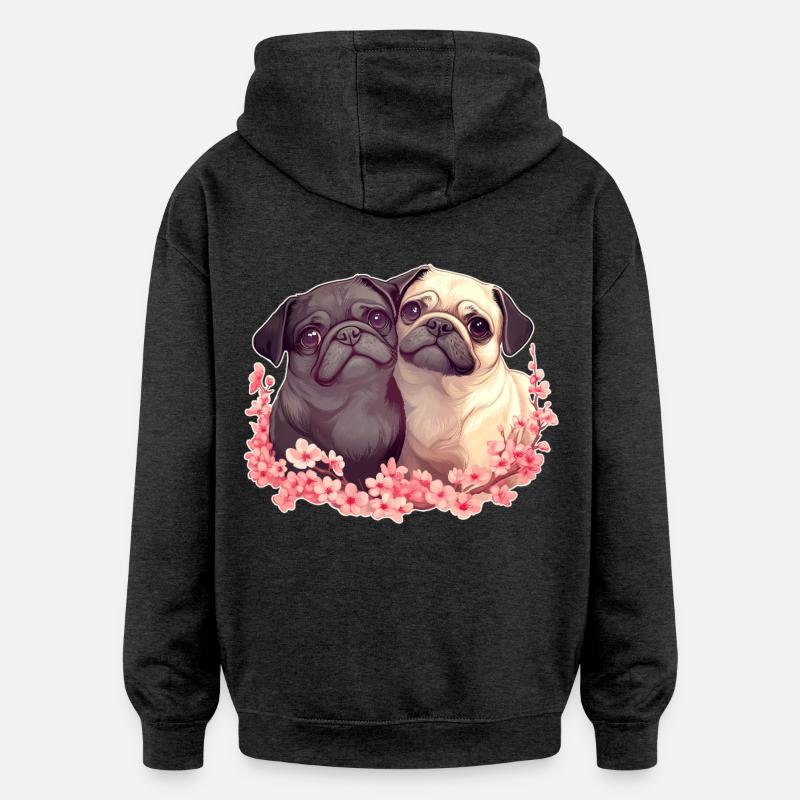 Couple de carlins mignons - Sweat à capuche oversize unisexe - charbon