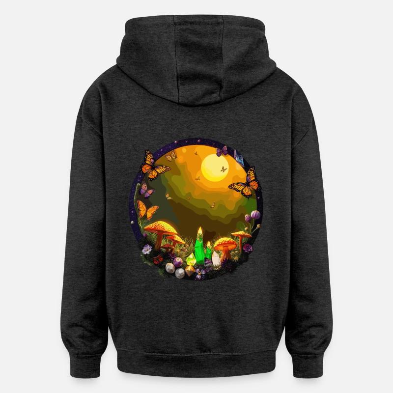 Papillons, cristaux et champignons - Sweat à capuche oversize unisexe - charbon