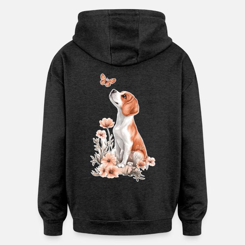 Beagle et papillon - Sweat à capuche oversize unisexe - charbon
