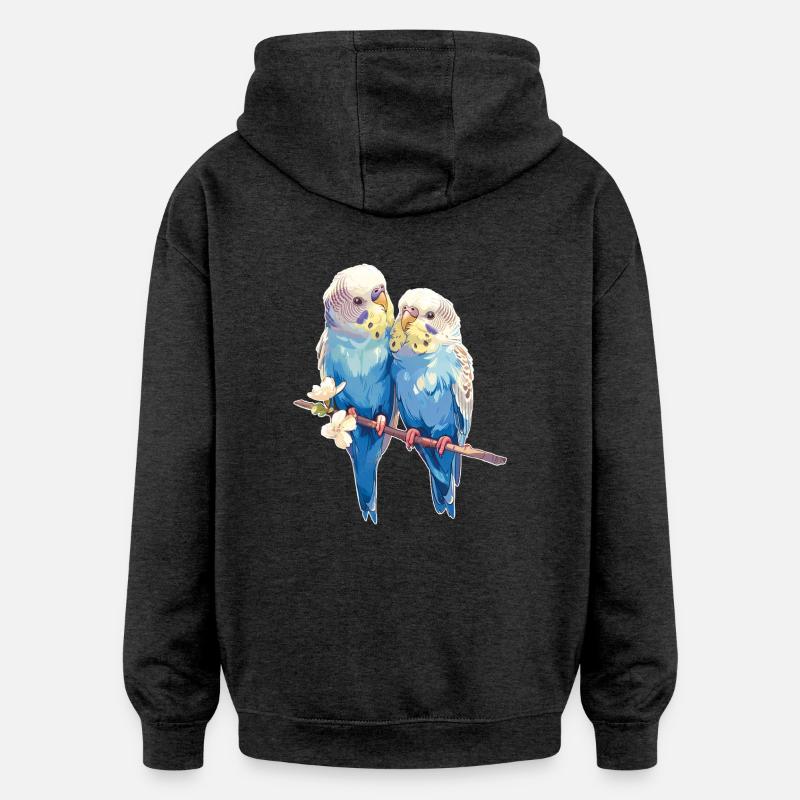 Paire de perruches - Sweat à capuche oversize unisexe - charbon