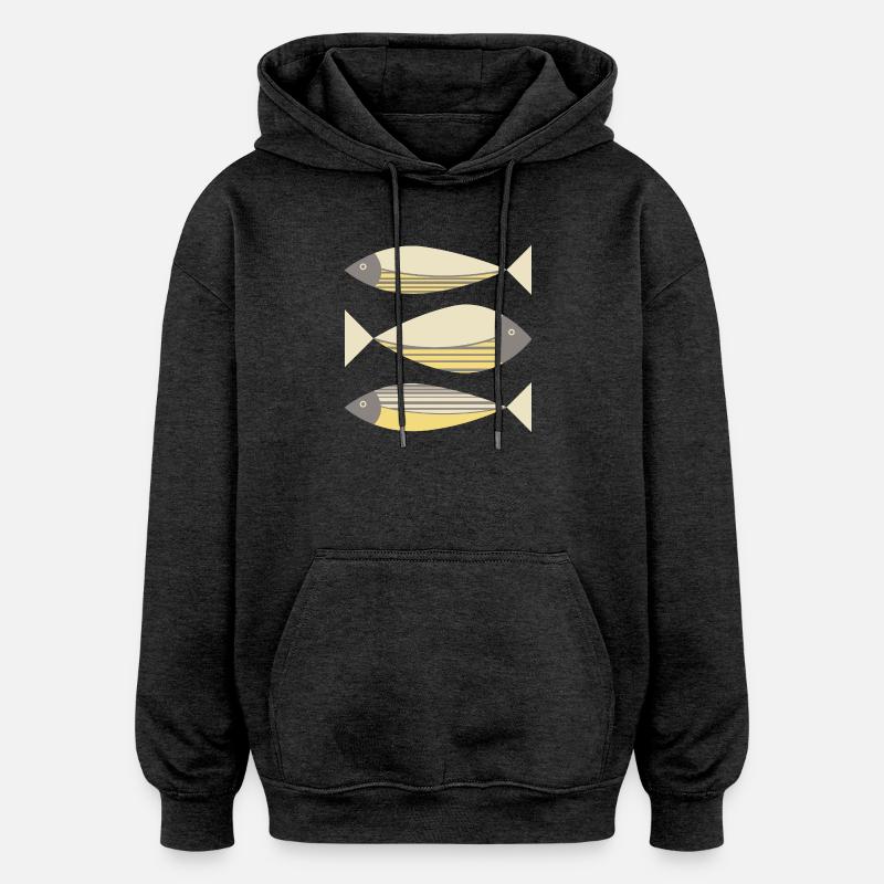 Illustration graphique du poisson jaune gris - Sweat à capuche oversize unisexe - charbon