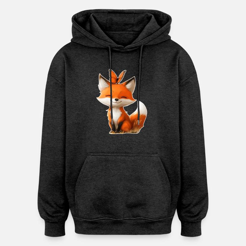 Fuchs mit Schmetterling - Oversized Unisex Hoodie - Anthrazit