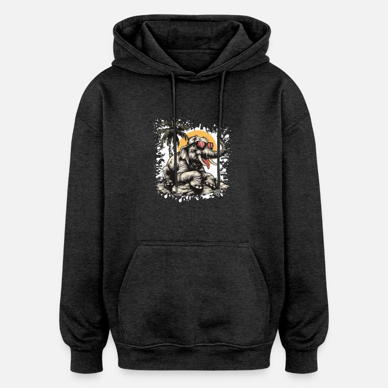 Elephant Island Palm Tree - Oversized Unisex Hoodie - charcoal grey