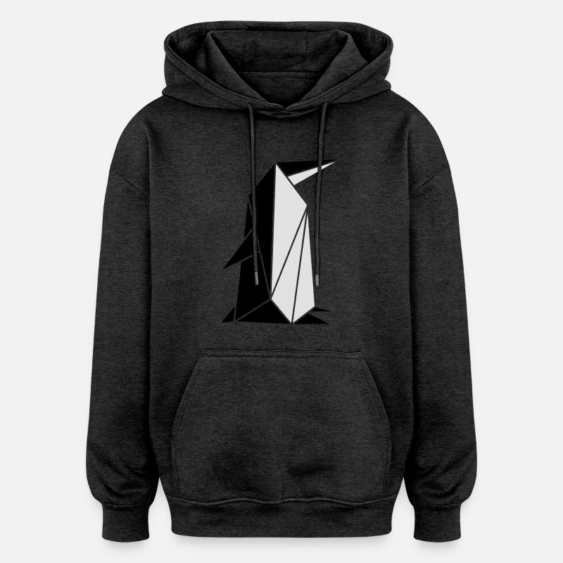 Origami: putziger Pinguin - Sweat à capuche oversize unisexe - charbon