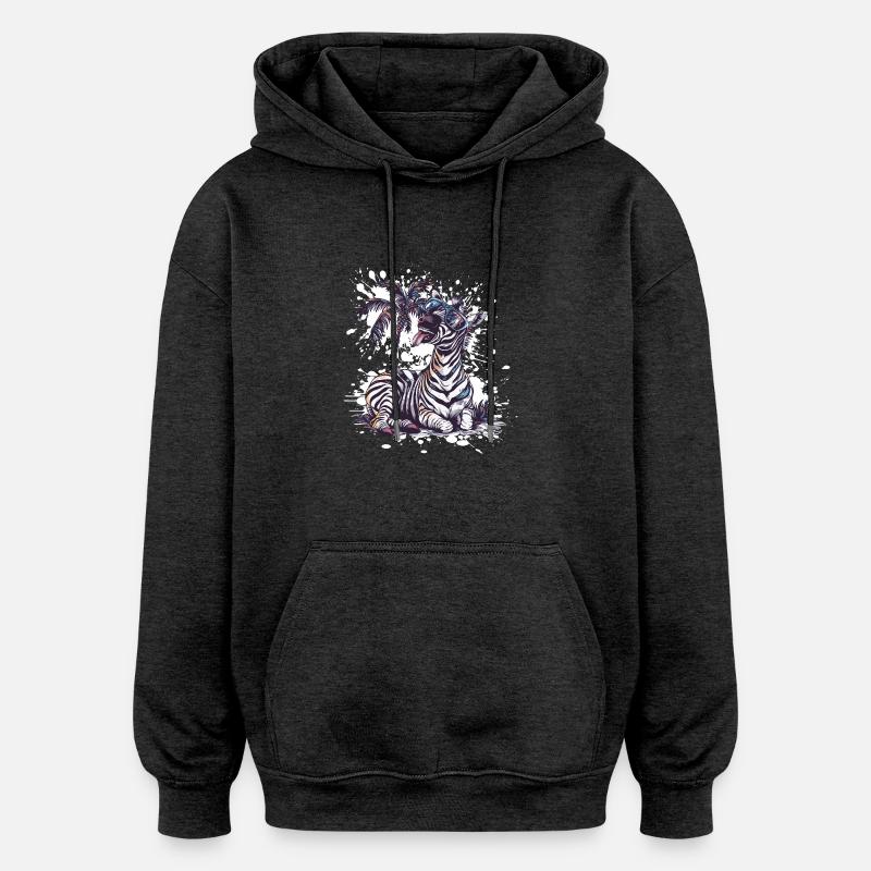 Zebra Island Palm Tree - Oversized Unisex Hoodie - charcoal grey