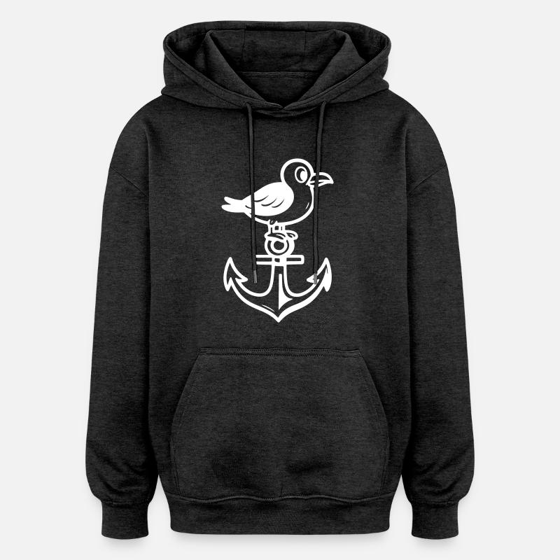 Seagull Anchor Comic - Oversized Unisex Hoodie - charcoal grey
