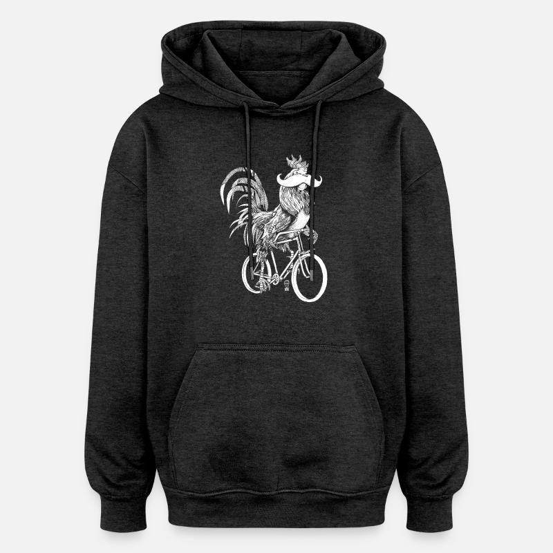 Coq & Bicycles - version blanche - Sweat à capuche oversize unisexe - charbon