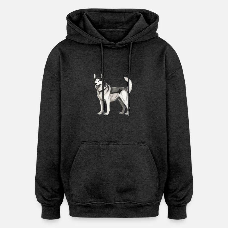 Chien husky - Sweat à capuche oversize unisexe - charbon