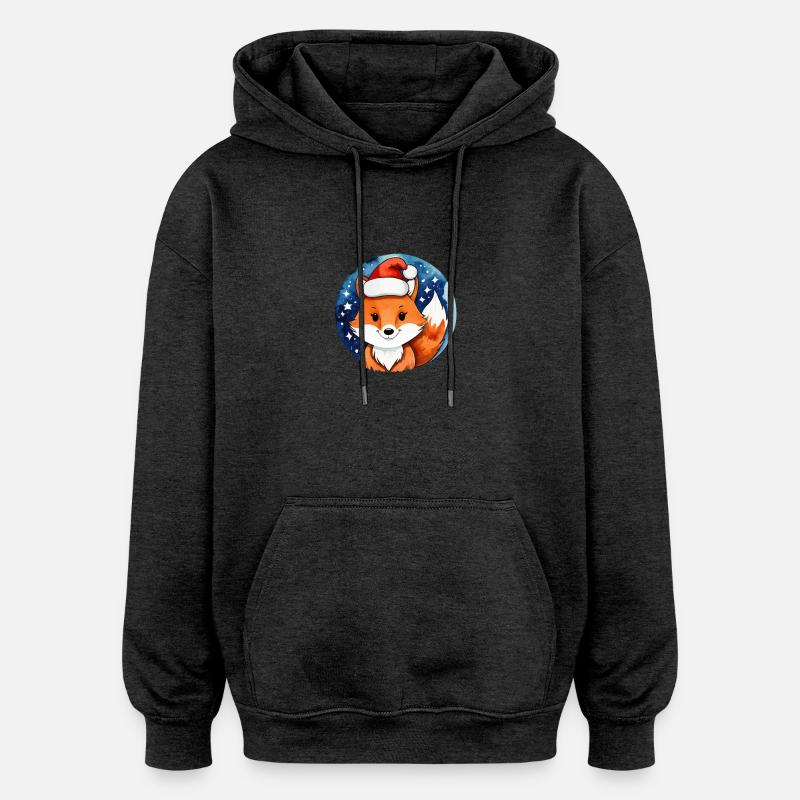 Renard Noël Aquarelles - Sweat à capuche oversize unisexe - charbon