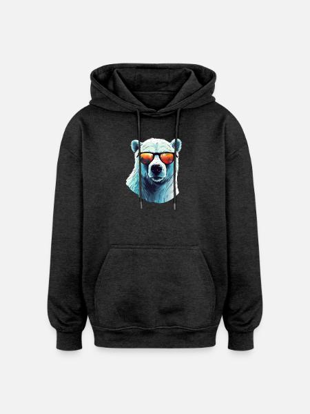 Cool polar bear with sunglasses - Oversized Unisex Hoodie - charcoal grey
