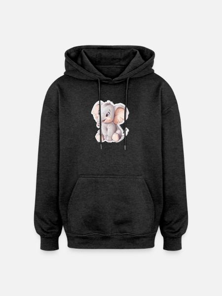 Elephant - Oversized Unisex Hoodie - charcoal grey