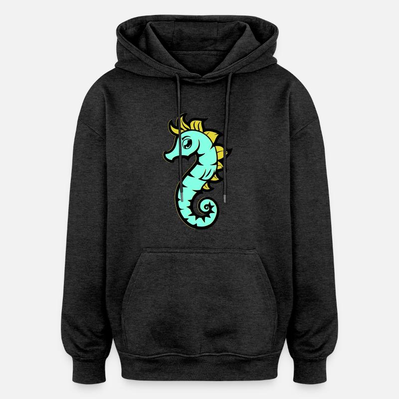 Hippocampe Hippocampe Bande dessinée - Sweat à capuche oversize unisexe - charbon