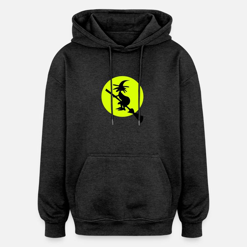 witch and full moon - Oversized Unisex Hoodie - charcoal grey