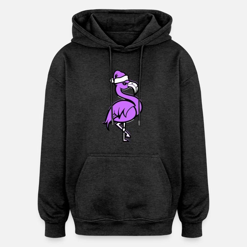 Flamingo Comic Christmas - Oversized Unisex Hoodie - charcoal grey