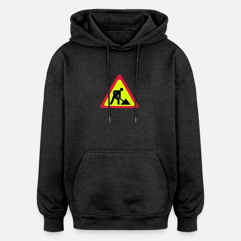 panneau chantier travaux 2303 - Sweat à capuche oversize unisexe - charbon