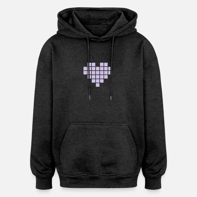 Pixel Love / pixel heart - Sweat à capuche oversize unisexe - charbon